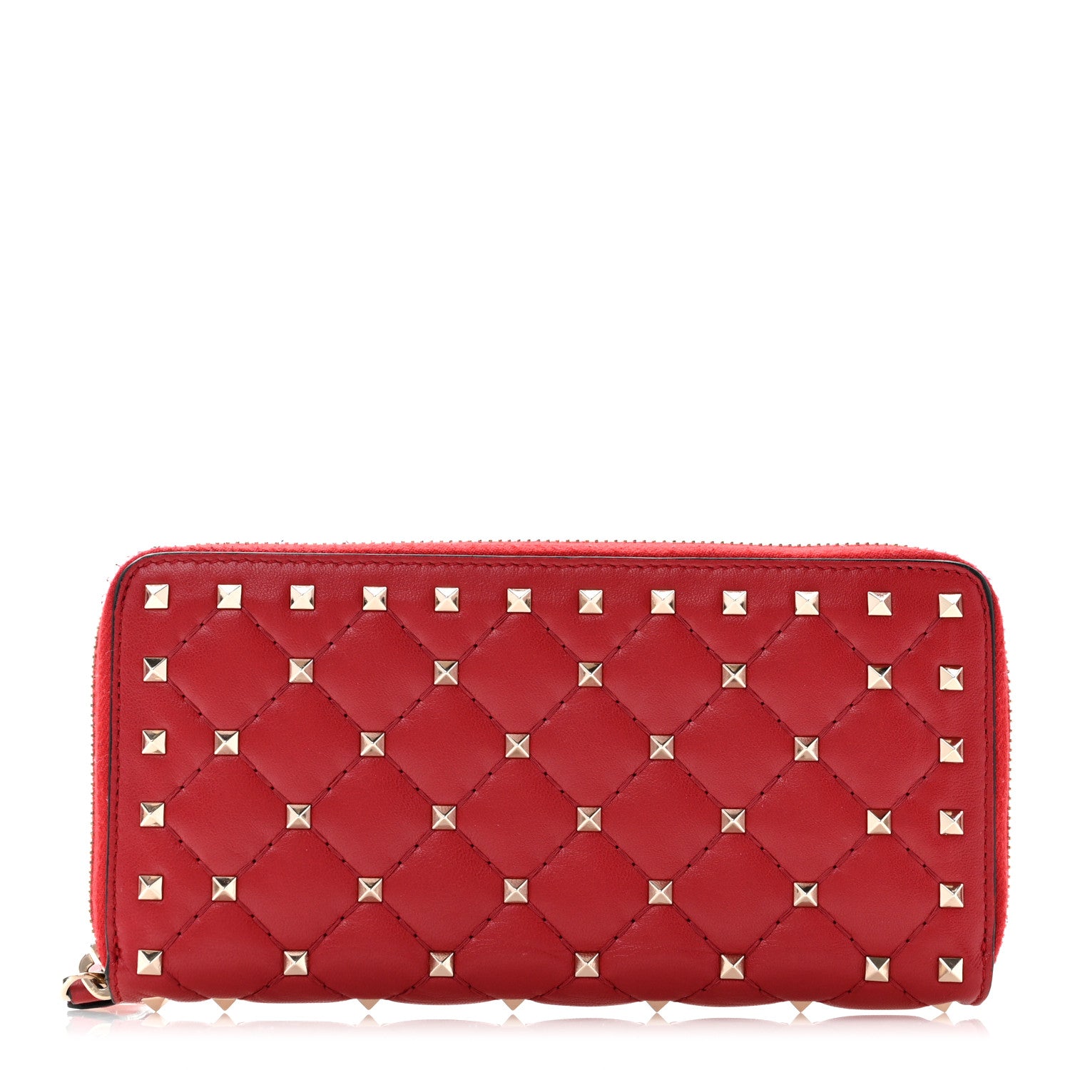 Valentino Garavani Nappa Rockstud Spike Zip Around Wallet Rubino 1 of 13