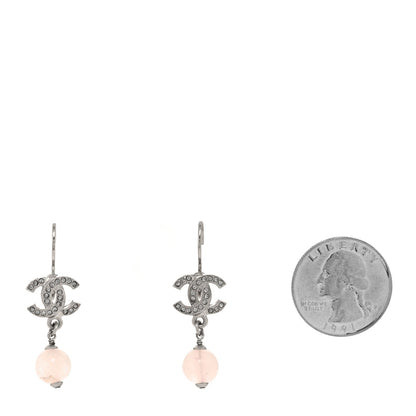 Chanel Crystal CC Drop Clip On Earrings Silver Light Pink 2 of 4