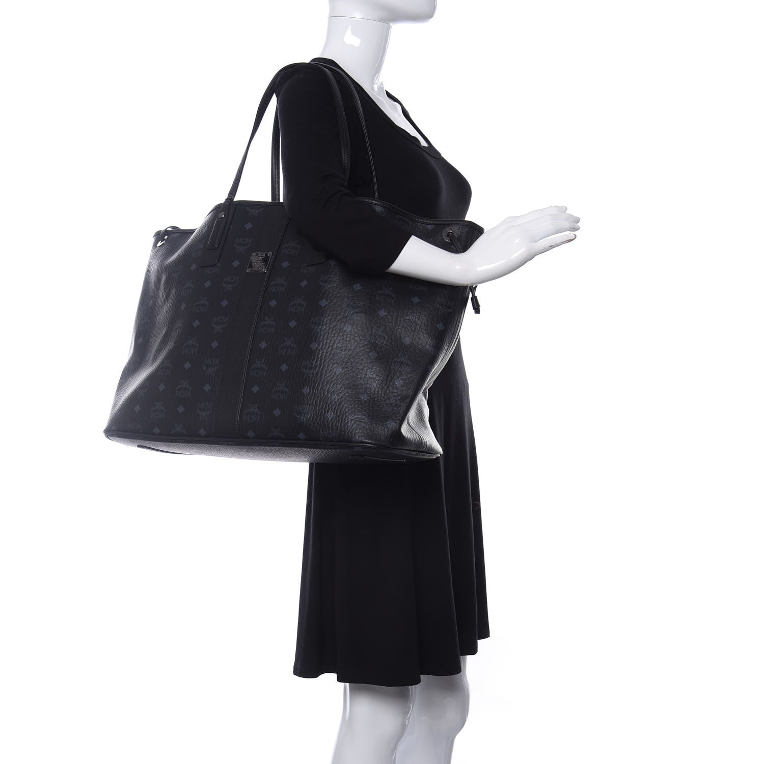 MCM Visetos Large Liz Reversible Shopper Tote Black 2 of 8