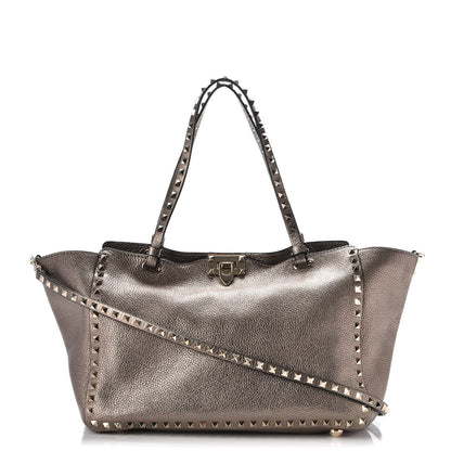 Valentino Garavani Metallic Alce Printed Calfskin Medium Rockstud Tote Sasso 1 of 9