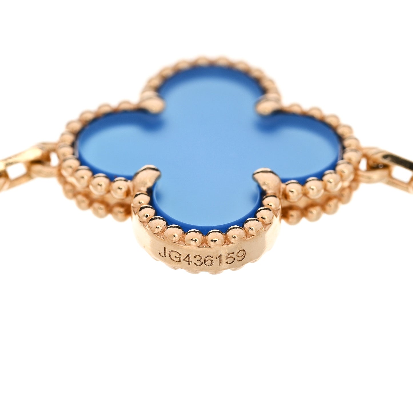 18K Yellow Gold Blue Agate 5 Motifs Vintage Alhambra Bracelet