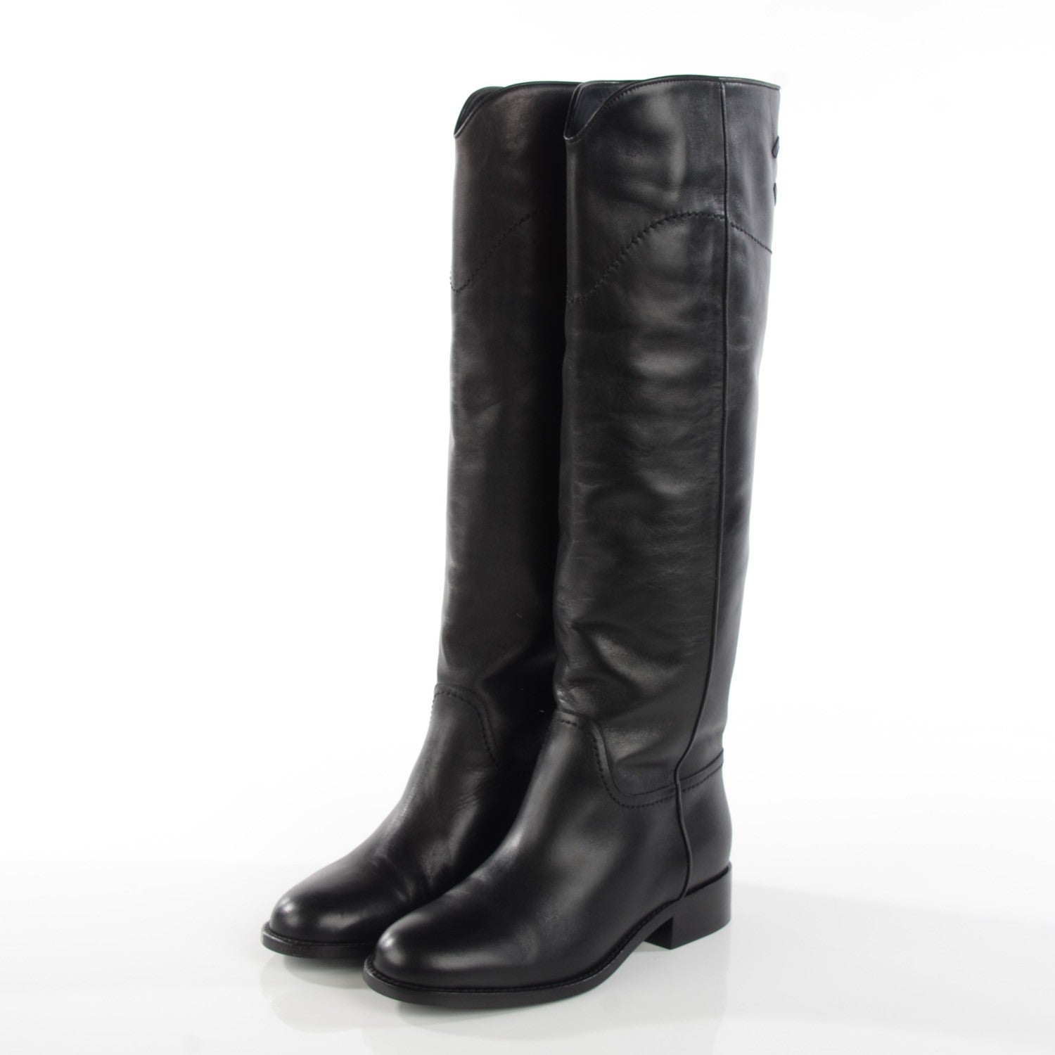 Chanel Lambskin Ascot Knee High CC Boots 36 Black 3 of 6