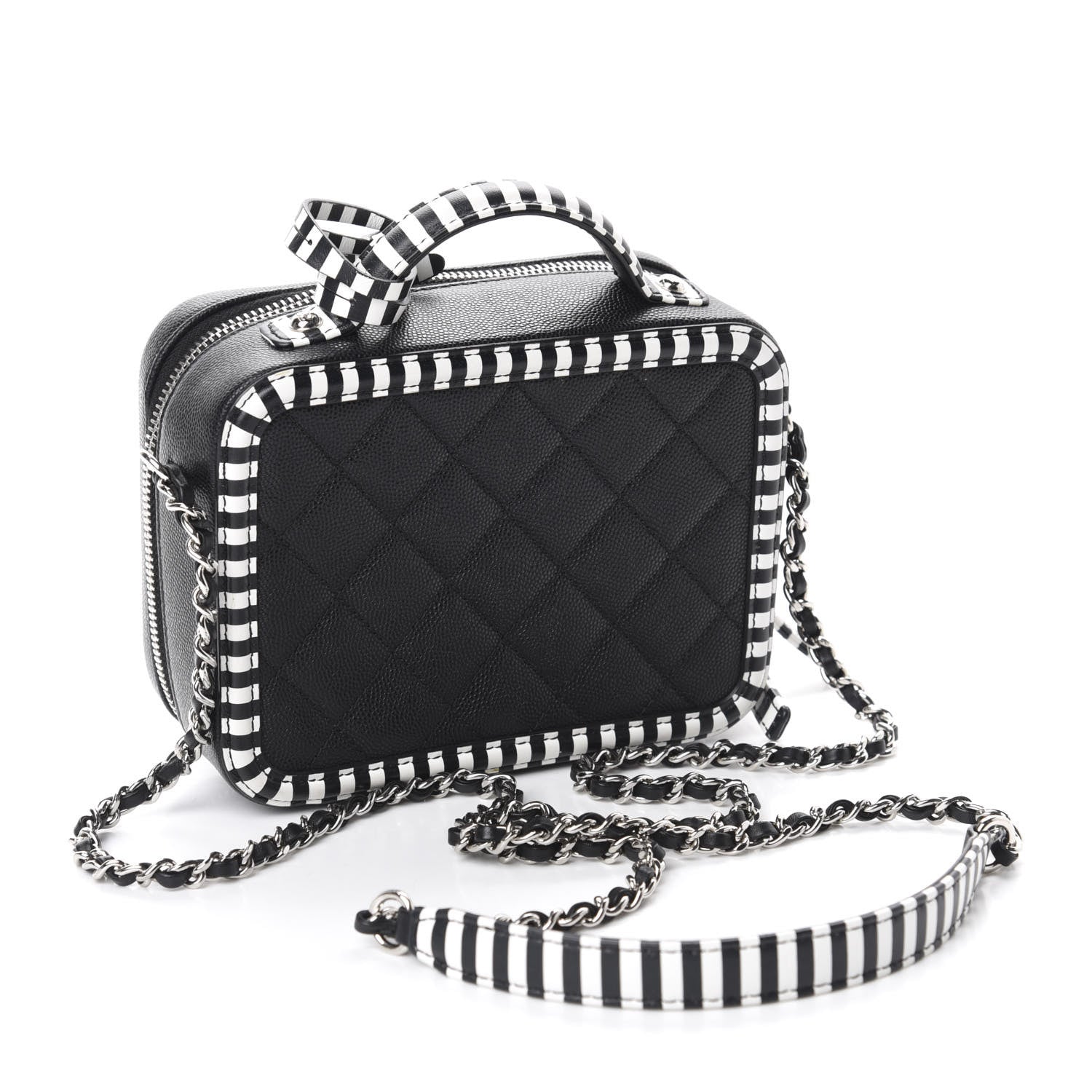 Chanel Caviar Quilted Striped Small CC Filigree Vanity Case Black White 3 of 10