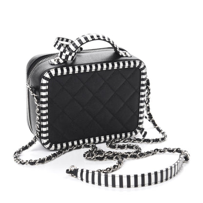 Chanel Caviar Quilted Striped Small CC Filigree Vanity Case Black White 3 of 10