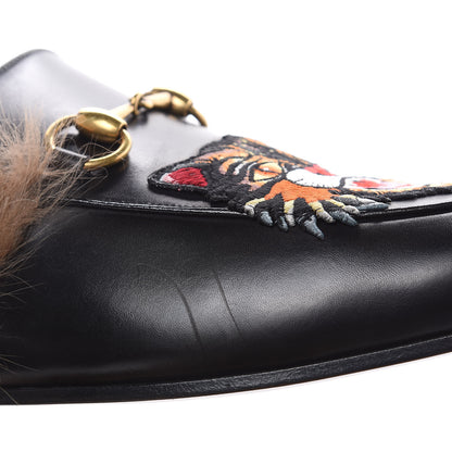 Gucci Calfskin Fur Angry Cat Embroidered Mens Princetown Slippers 7 Black 9 of 9