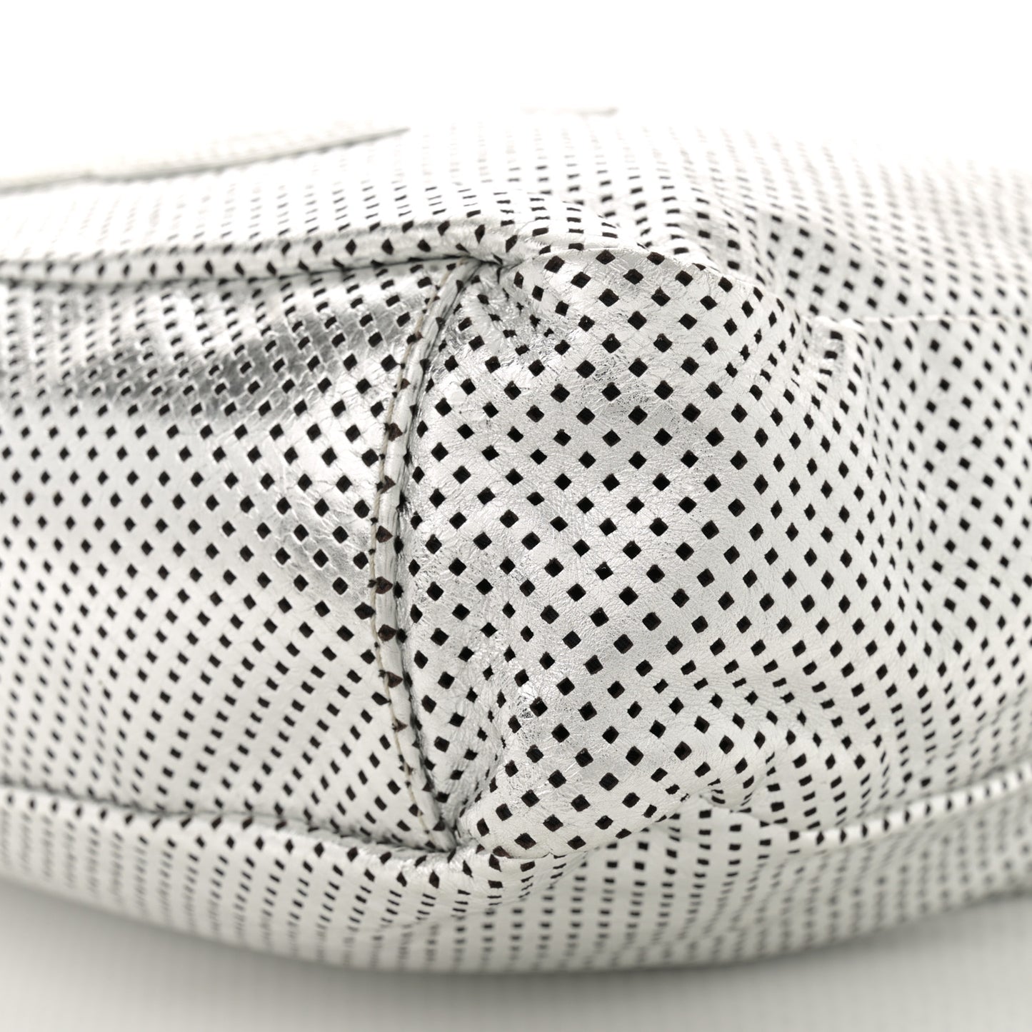 Metallic Glazed Calfskin Perforated Medium Rodeo Drive Tote Silver