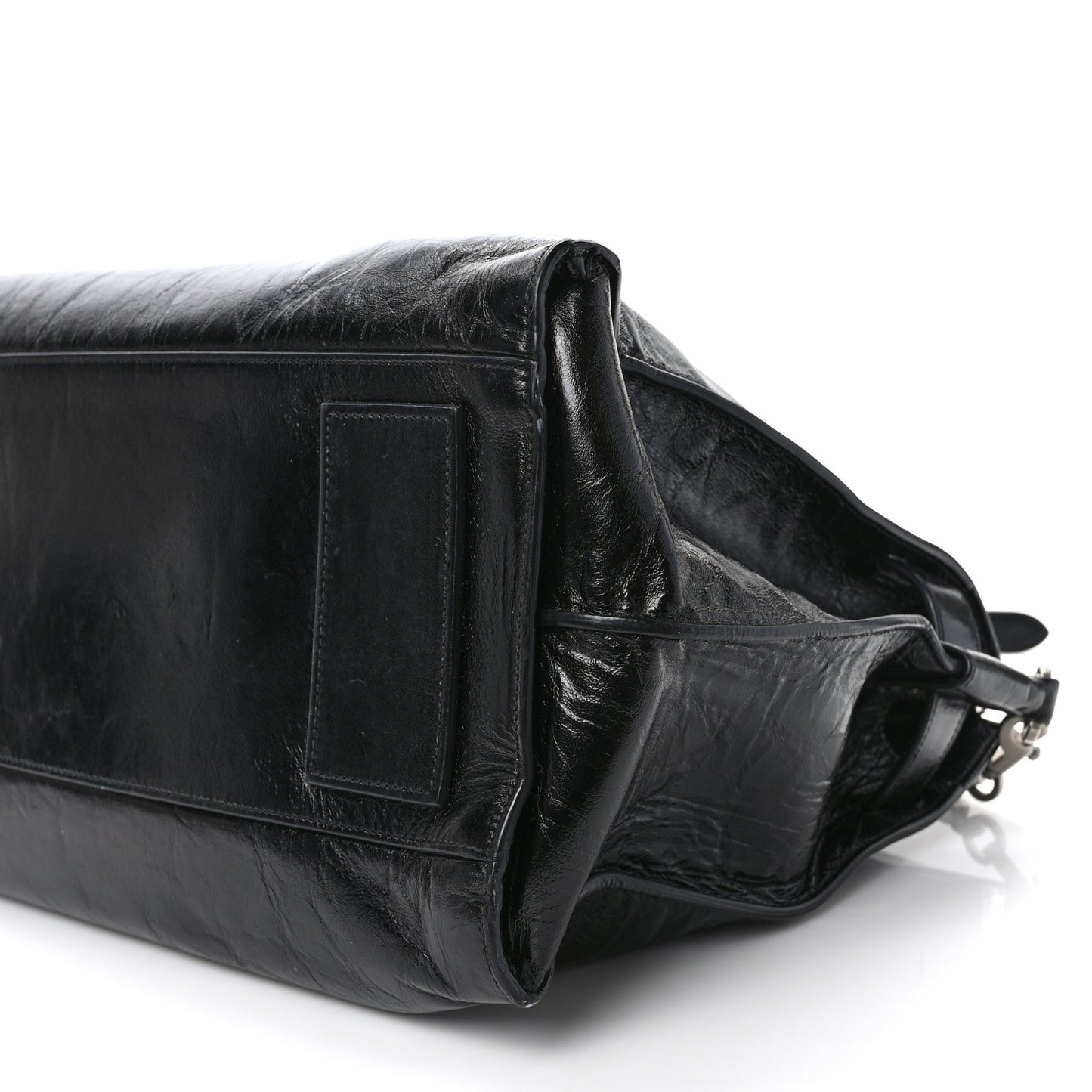 Cracked Shiny Calfskin Medium Souple Sac De Jour Duffle Black