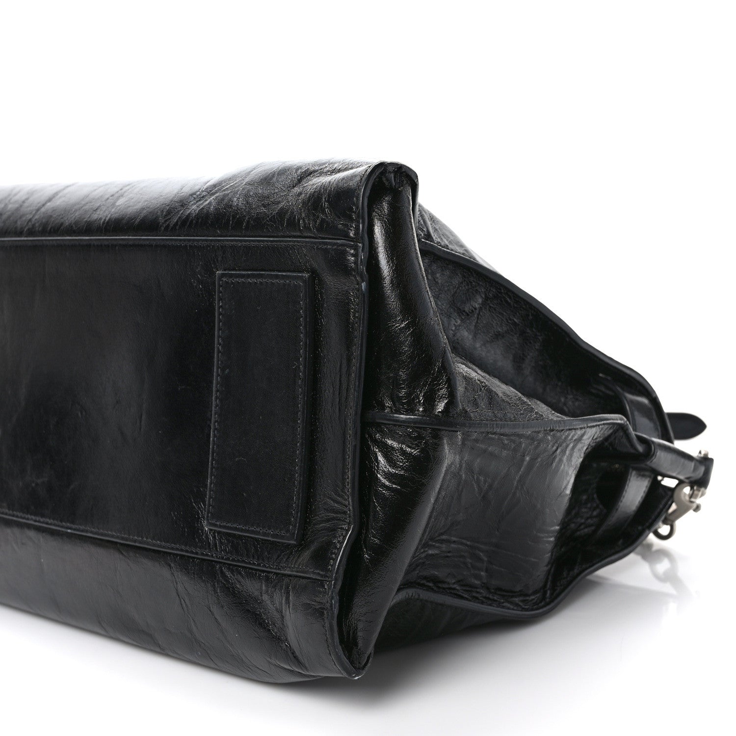 Saint Laurent Cracked Shiny Calfskin Medium Souple Sac De Jour Duffle Black 9 of 10