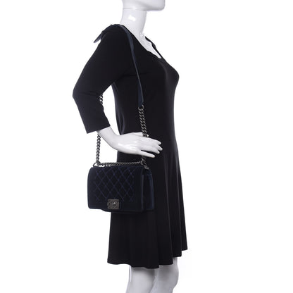 Chanel Velvet Tweed Quilted Medium Boy Flap Dark Navy Blue 2 of 15