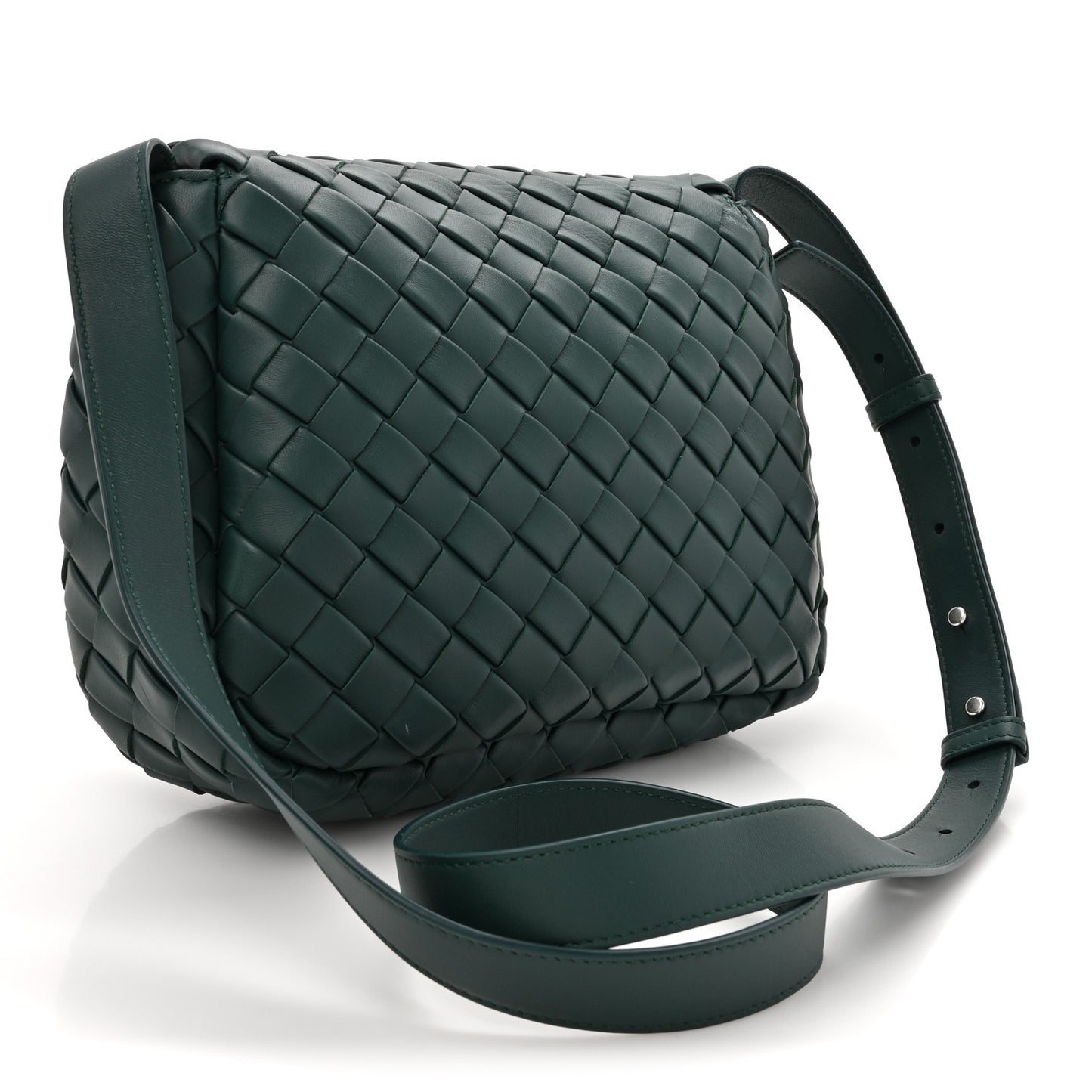 Nappa Intrecciato Small Cobble Messenger Bag Emerald Green
