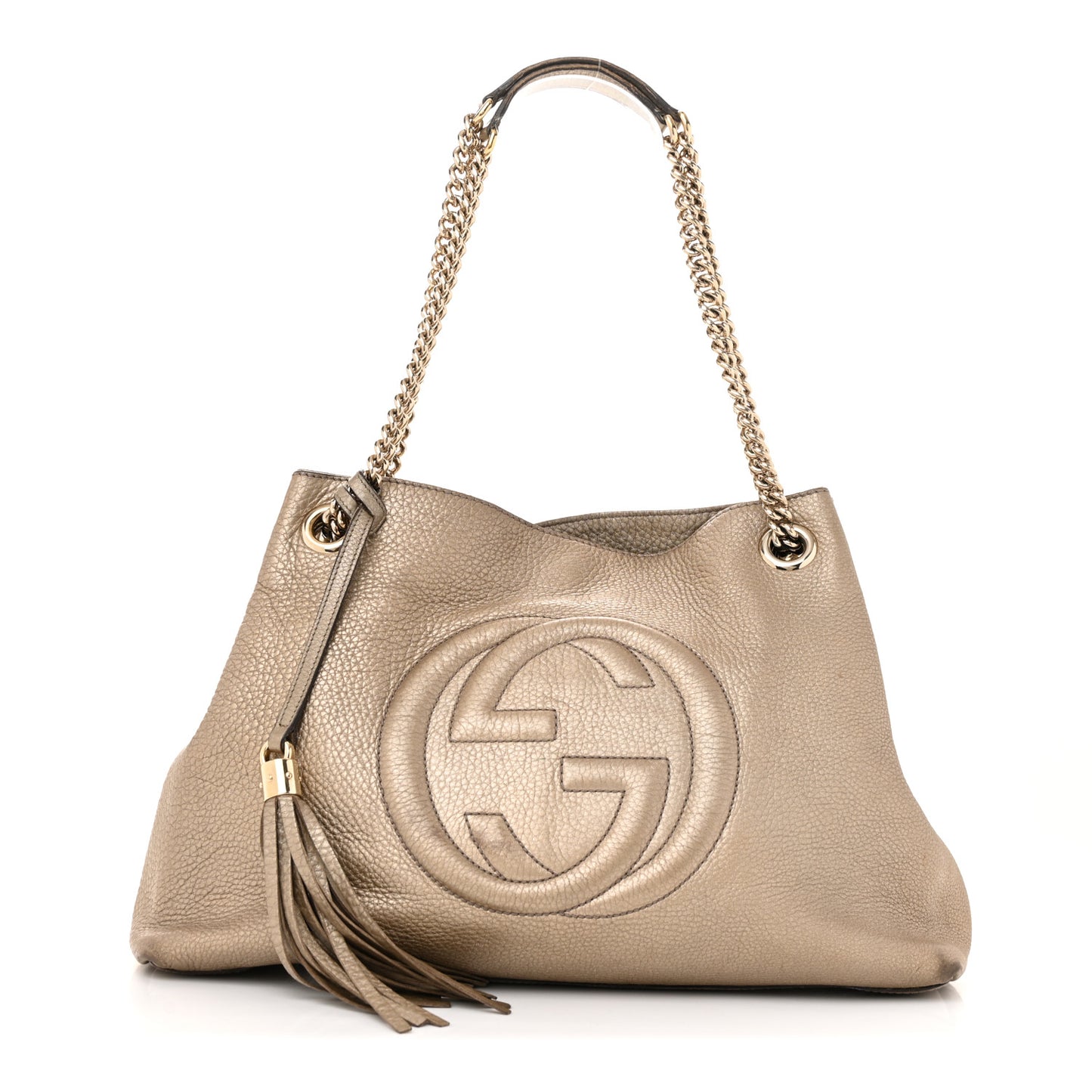 Metallic Pebbled Calfskin Medium Soho Chain Shoulder Bag Golden Beige