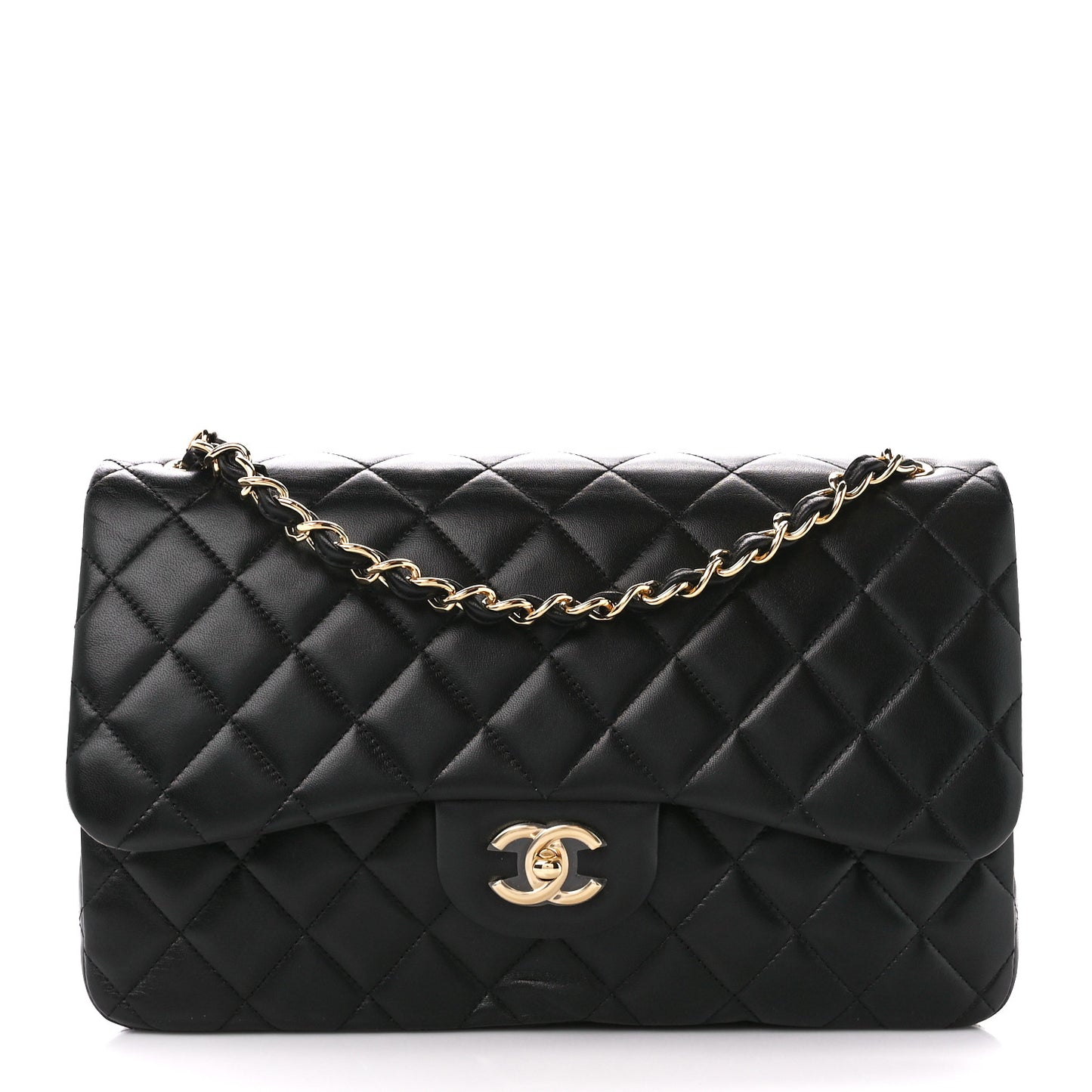 Lambskin Quilted Jumbo Double Flap Black