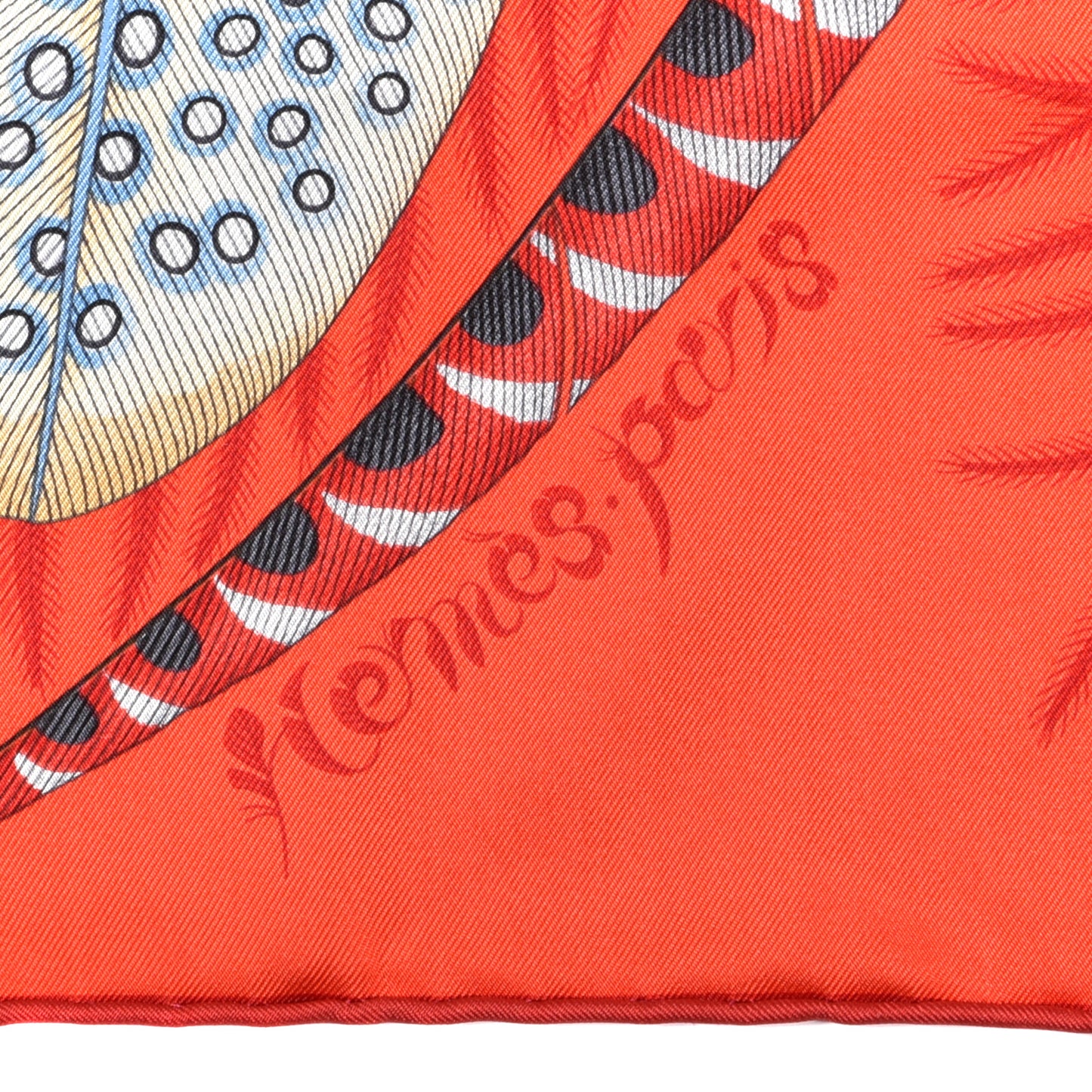 Silk Plumes En Fete Scarf 90 Rouge Bleu Beige