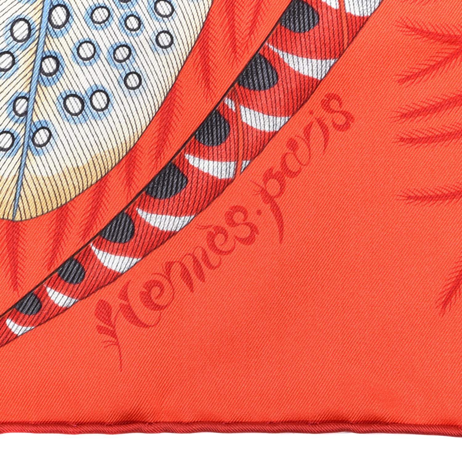 Hermes Silk Plumes En Fete Scarf 90 Rouge Bleu Beige 3 of 5