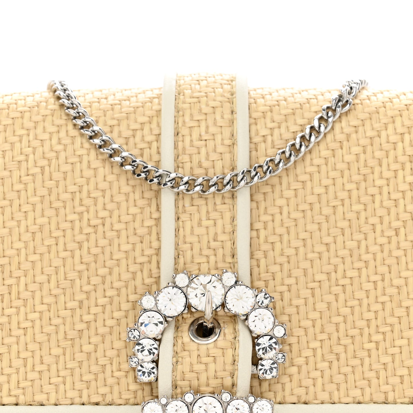 Raffia Crystal Cheri Satchel Crossbody Natural Milk