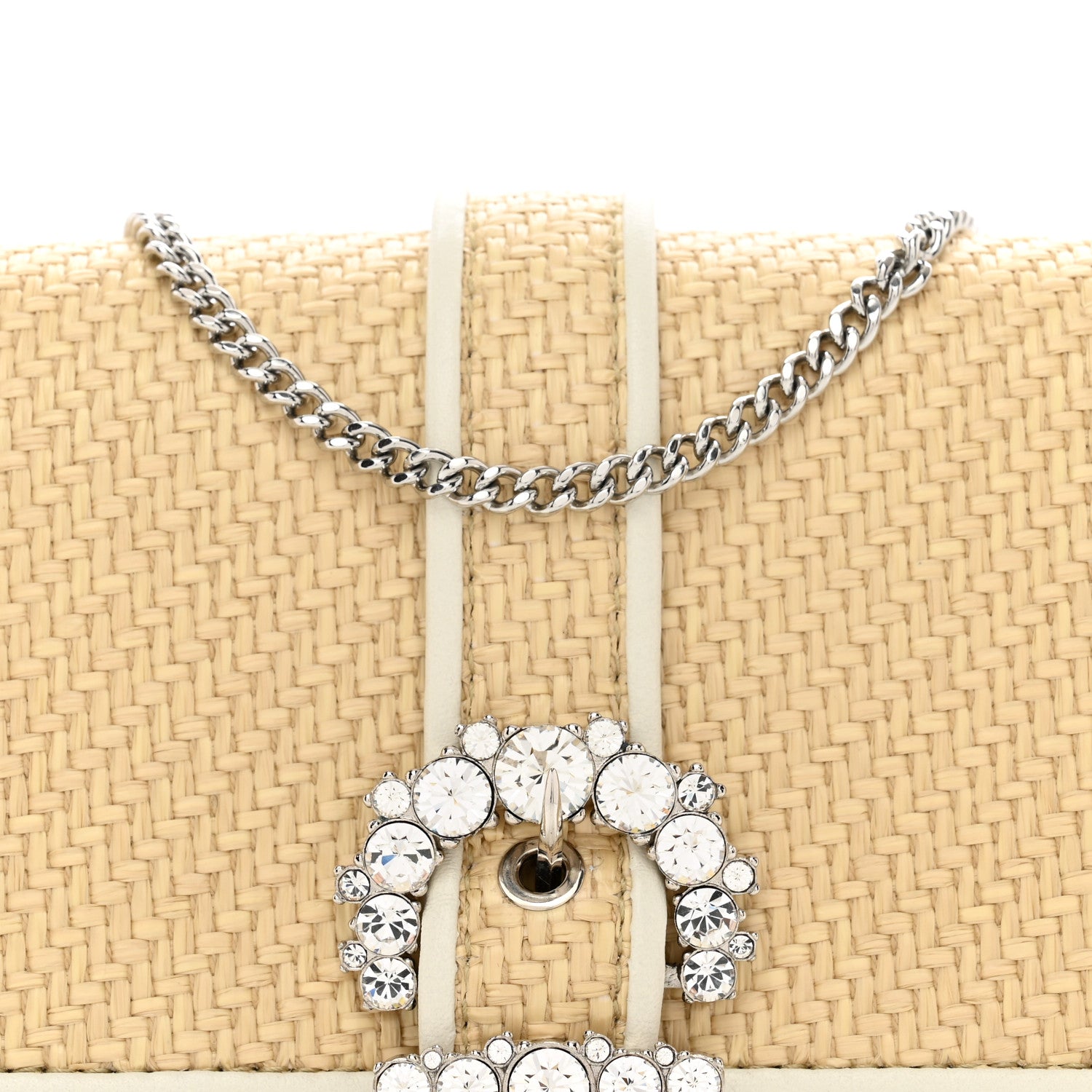 Jimmy Choo Raffia Crystal Cheri Satchel Crossbody Natural Milk 5 of 9