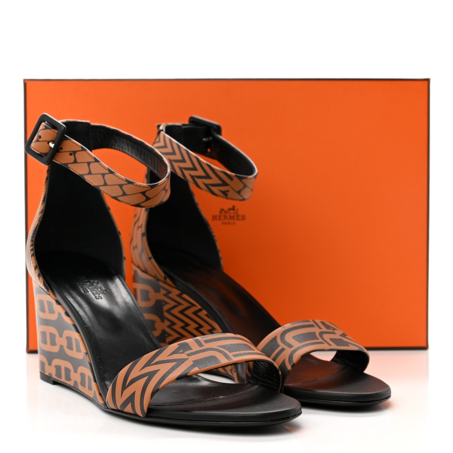 Calfskin Printed Acapulco Wedge Sandals 39.5 Black Naturel