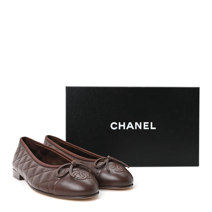 Chanel Lambskin Quilted CC Cap Toe Ballerina Flats 36 Dark Brown 10 of 10