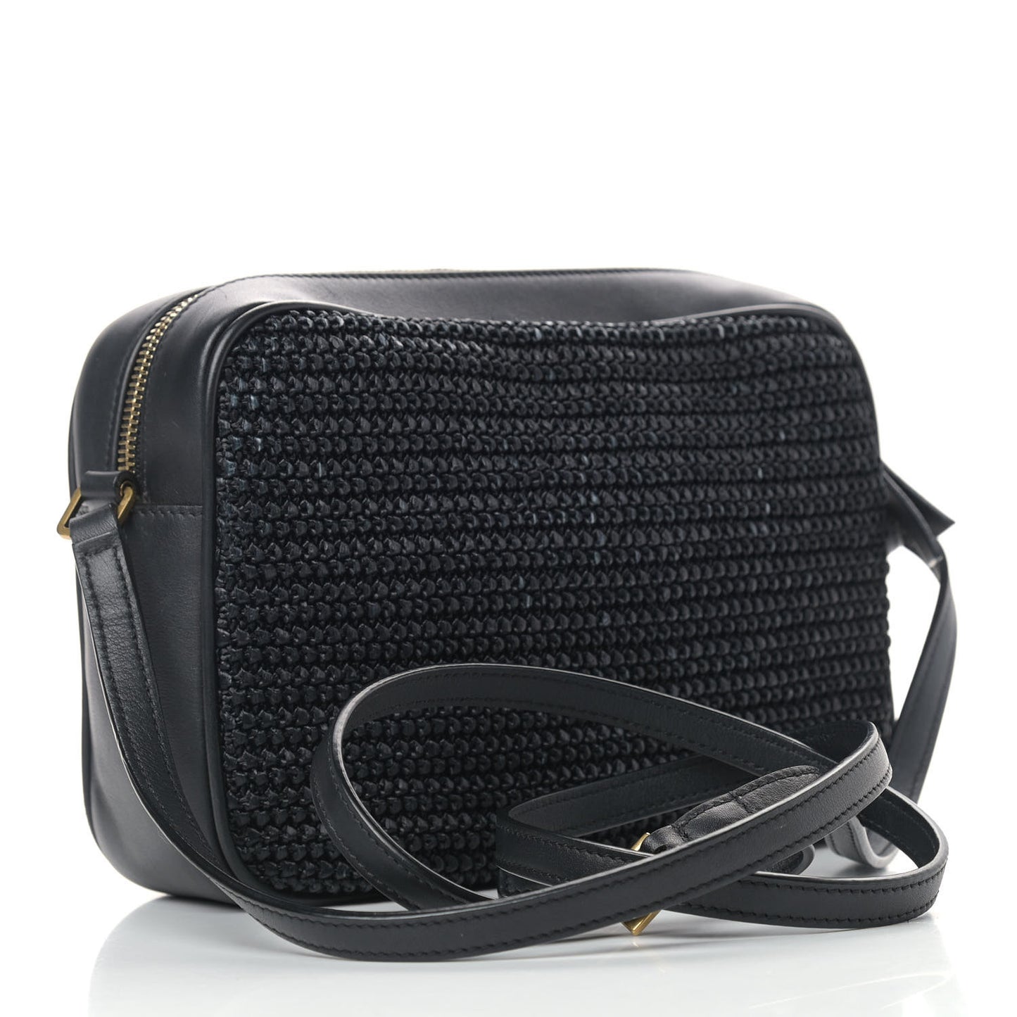 Raffia Canvas Monogram Lou Camera Bag Black