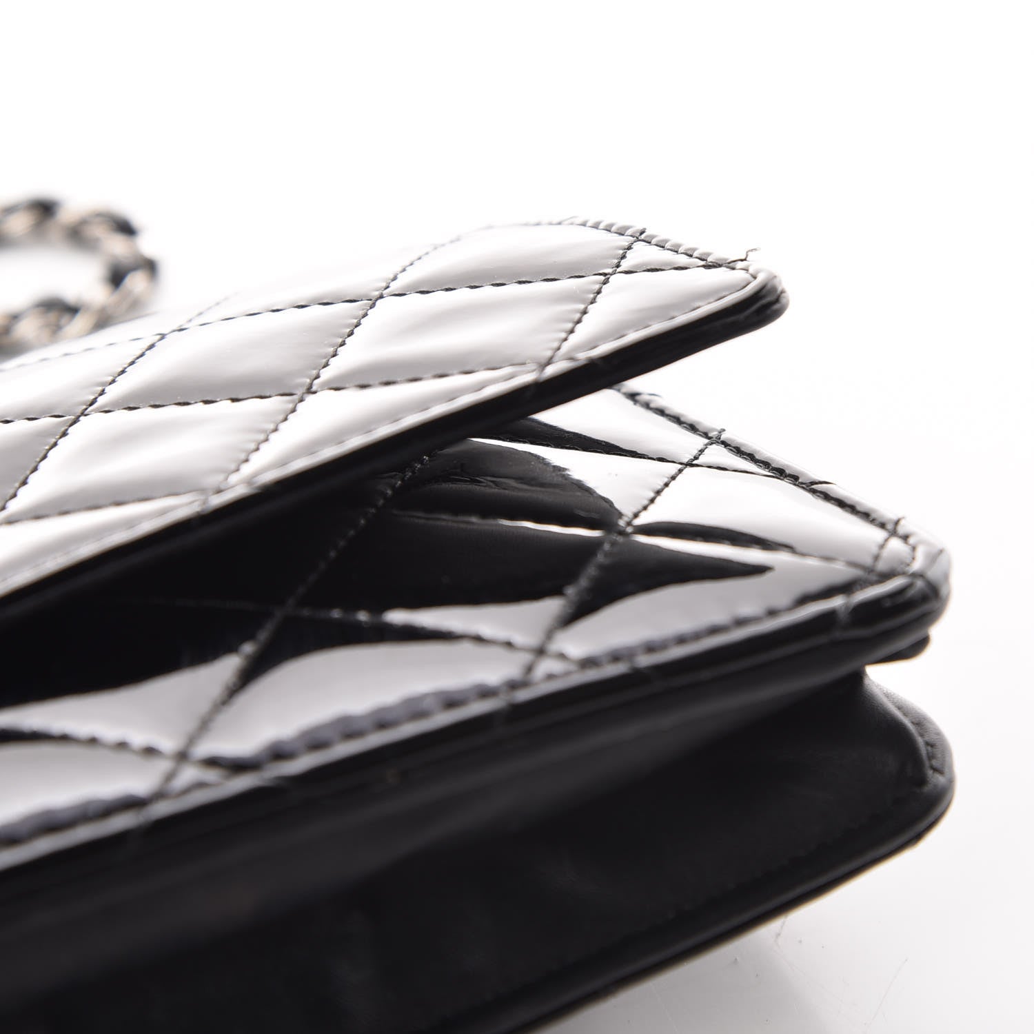Chanel Patent Quilted Wallet On Chain WOC Black 13 of 14