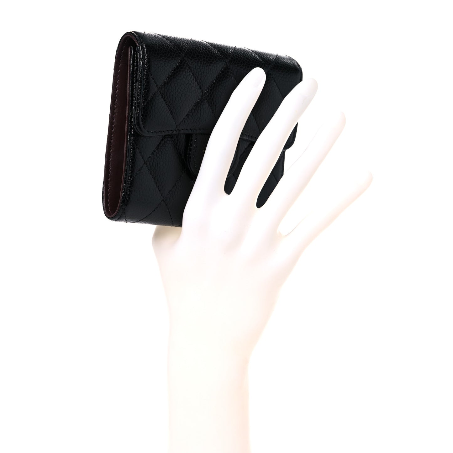 Caviar Quilted Compact Flap Wallet Black