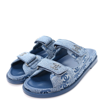 Chanel Denim CC Velcro Dad Chain CC Slide Sandals 37 Blue 4 of 10