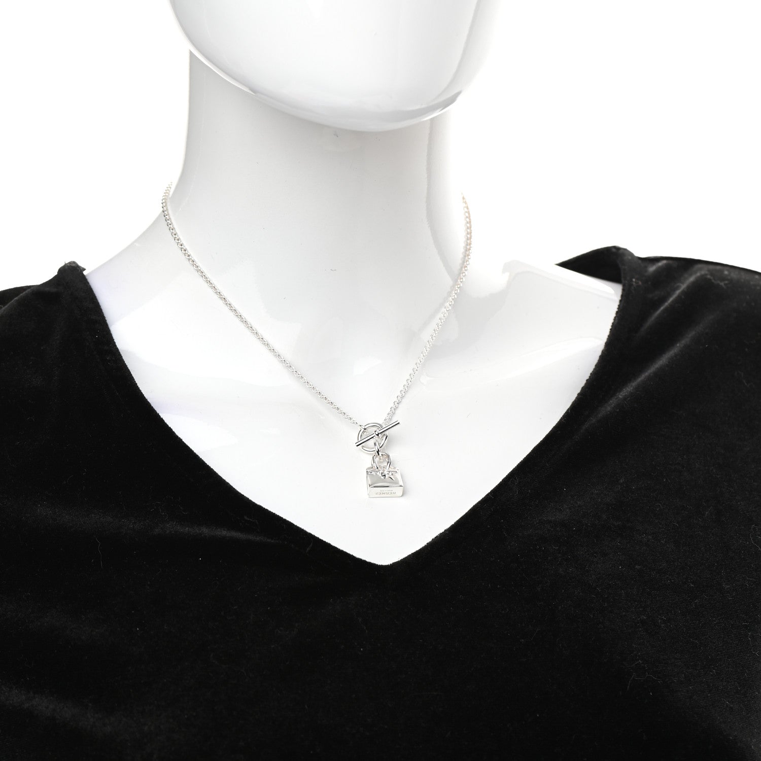 Hermes Sterling Silver Birkin Amulette Pendant Necklace 2 of 6