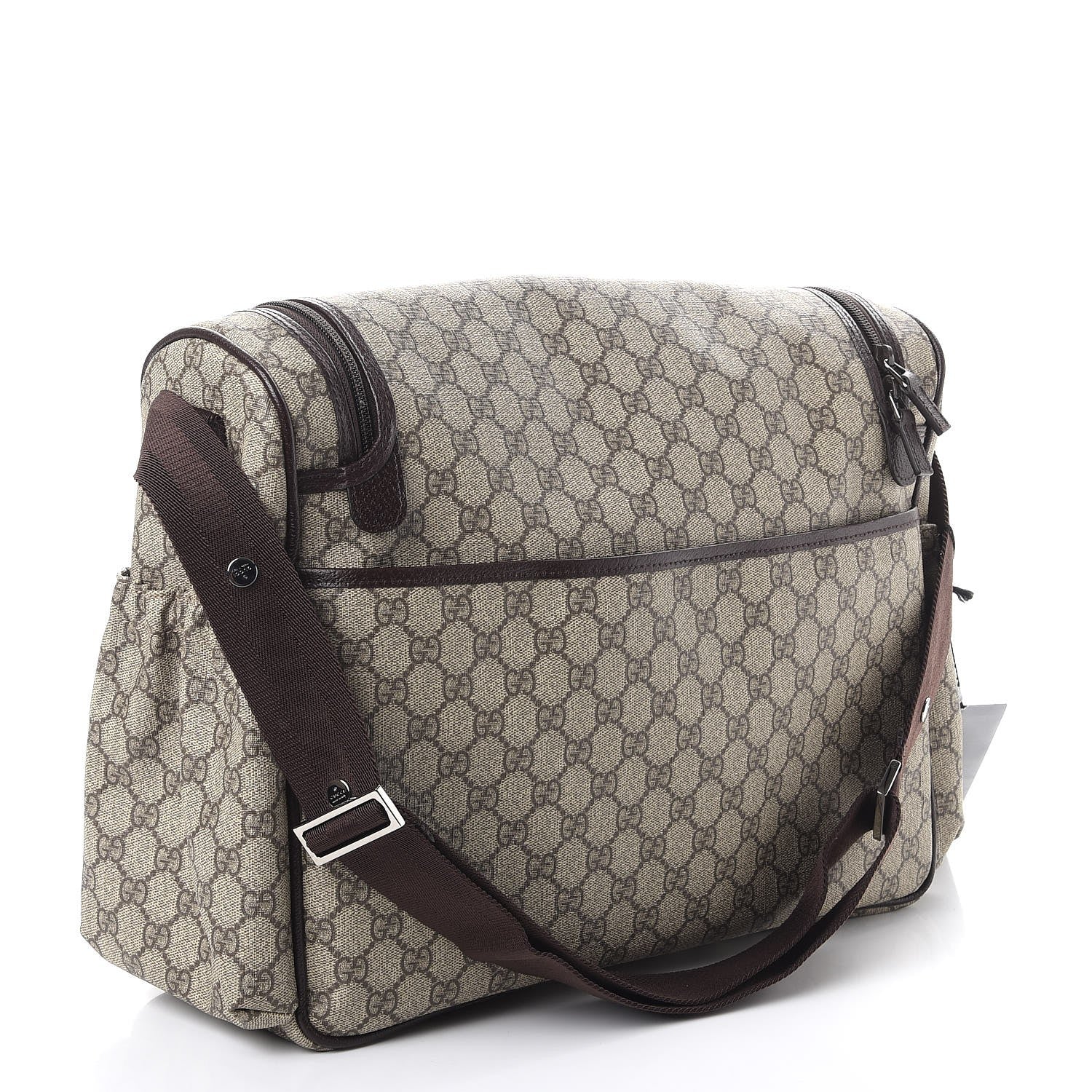 Gucci GG Supreme Monogram Selleria Calfskin Large Diaper Bag Beige Ebony Cocoa Dark Chocolate 3 of 8