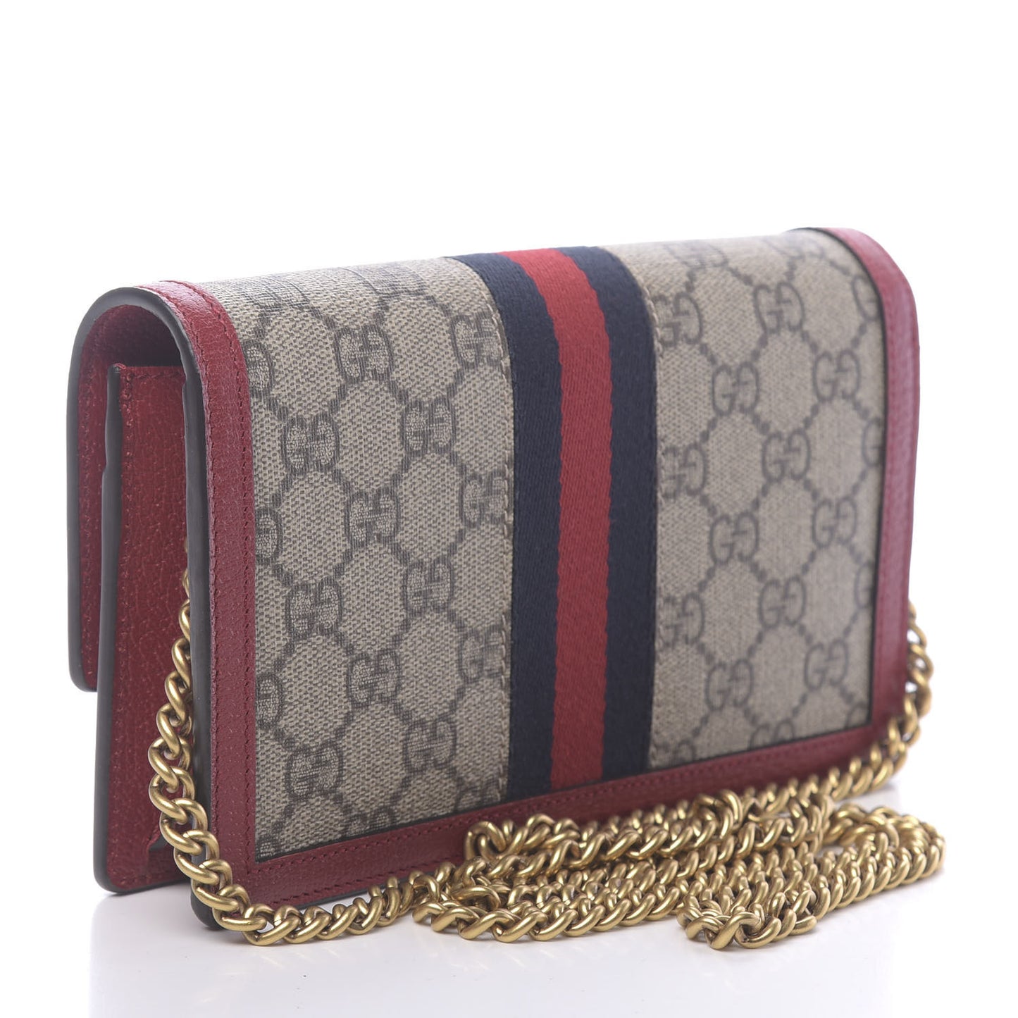 GG Supreme Monogram Web Queen Margaret Chain Wallet Red