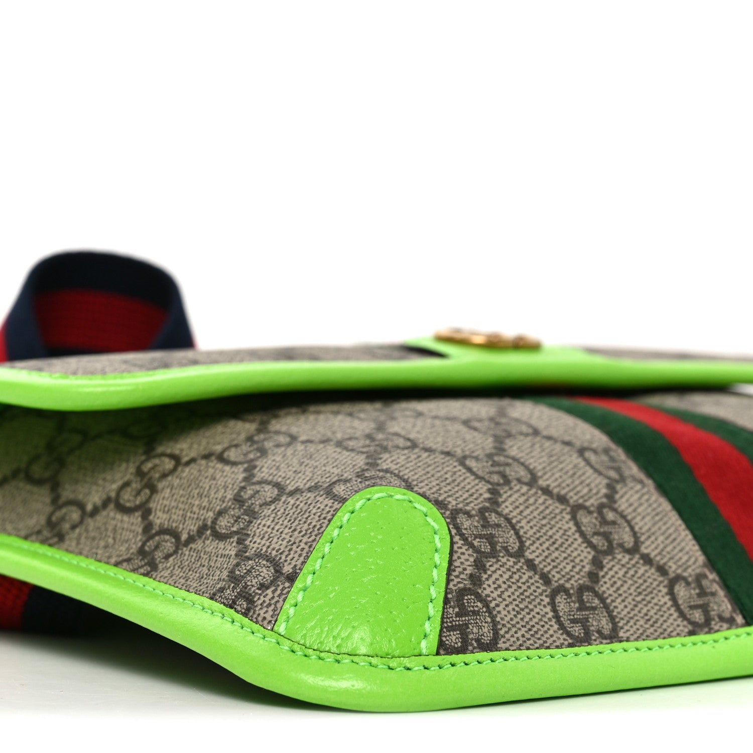 Gucci GG Supreme Monogram Web Small Ophidia Belt Bag Beige Ebony Electric Green 9 of 10