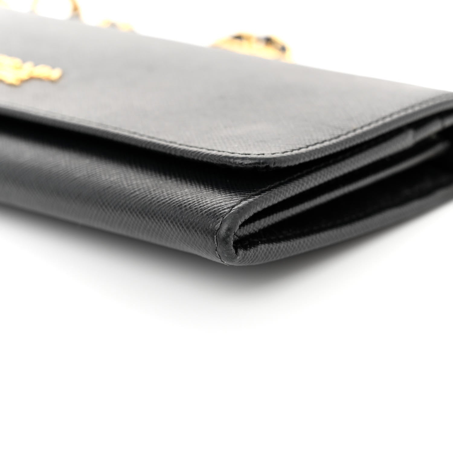 Prada Saffiano Metal Oro Chain Wallet Black 10 of 12