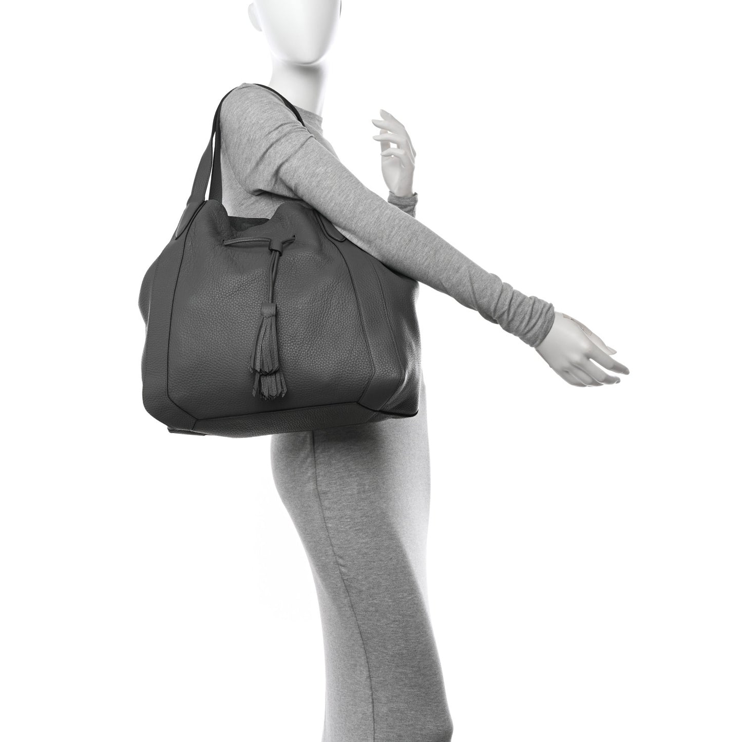 Heavy Grain Calfskin Millie Tote Charcoal