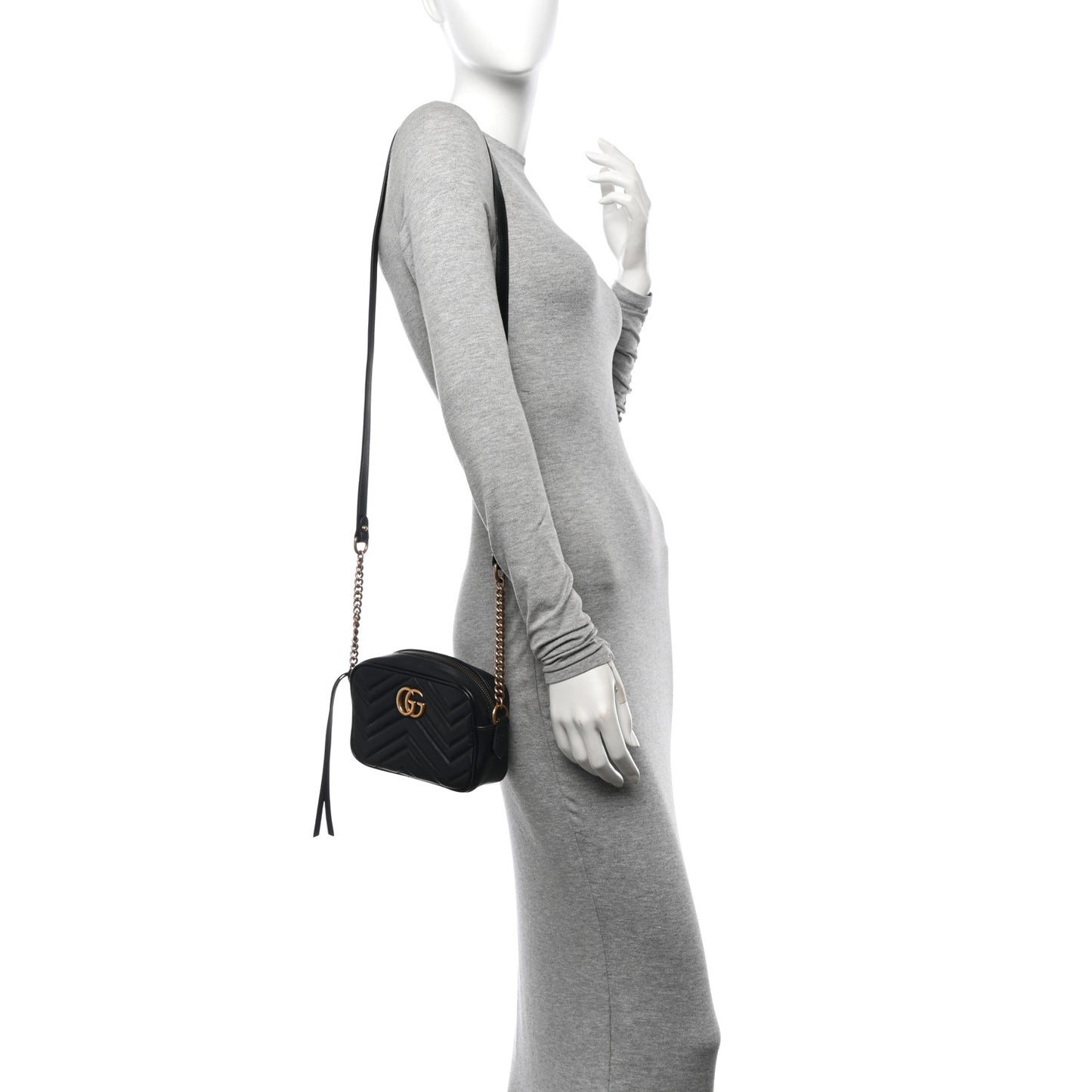 Calfskin Matelasse Mini GG Marmont Chain Shoulder Bag Black