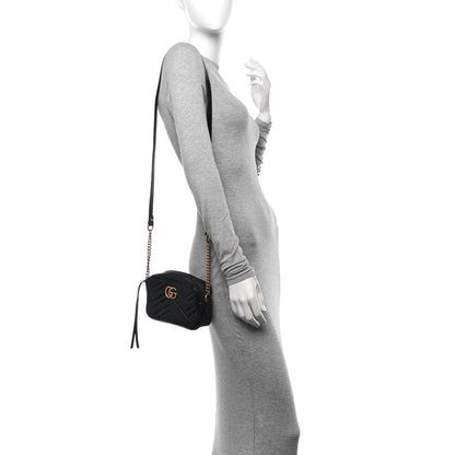 Gucci Calfskin Matelasse Mini GG Marmont Chain Shoulder Bag Black 2 of 13