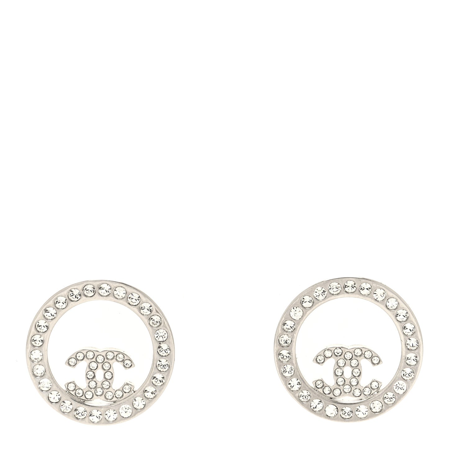 Crystal CC Round Earrings Silver