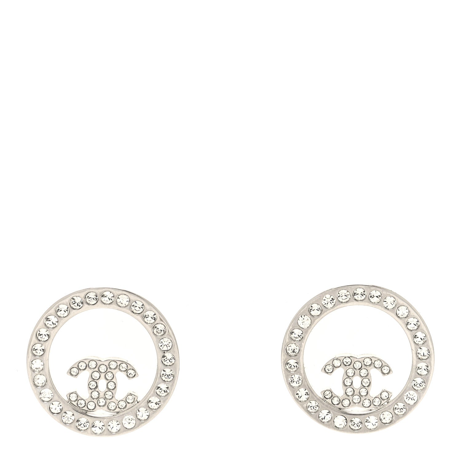 Chanel Crystal CC Round Earrings Silver 1 of 4