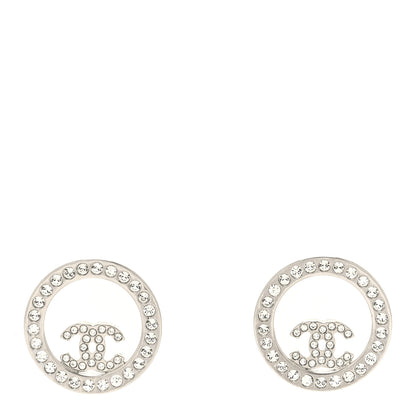 Chanel Crystal CC Round Earrings Silver 1 of 4