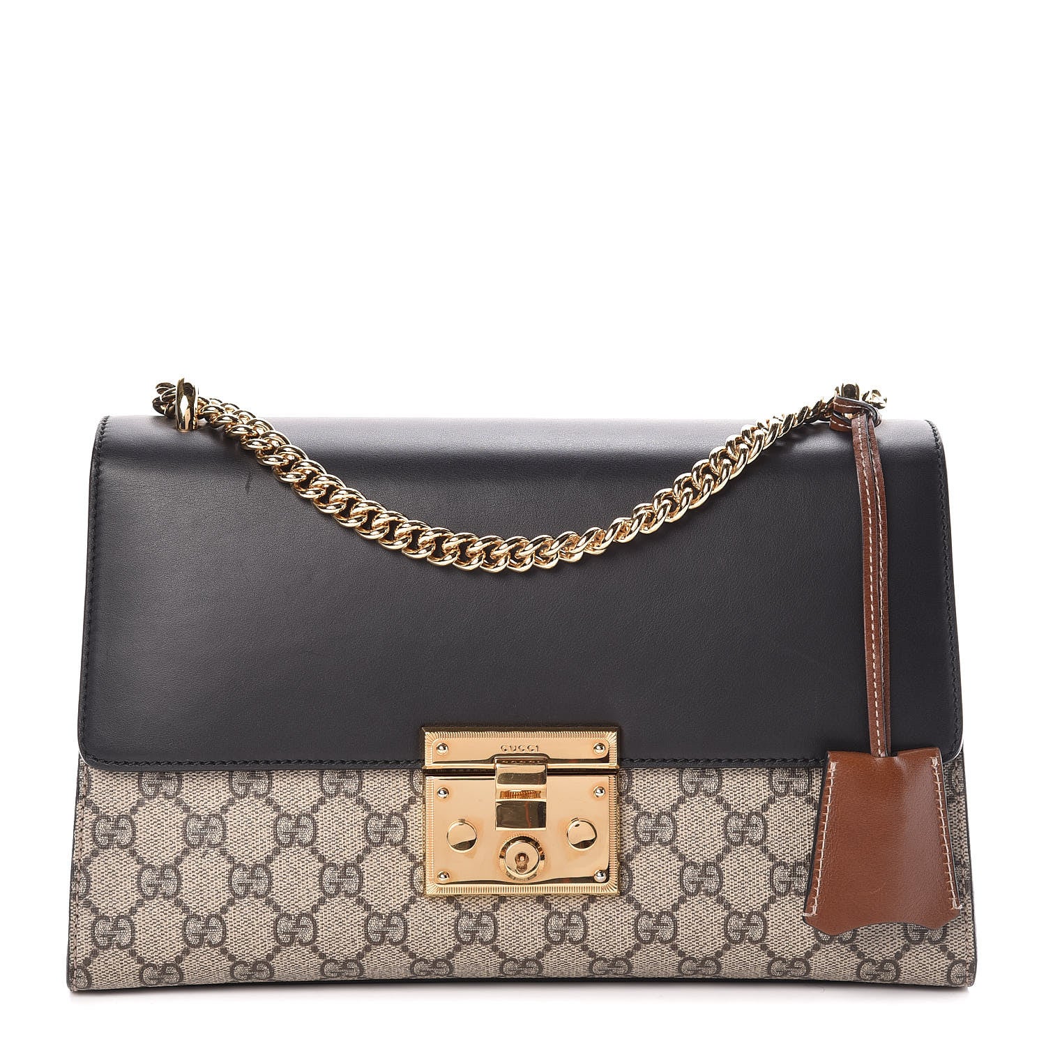 Gucci GG Supreme Monogram Calfskin Medium Padlock Shoulder Bag Beige Black Cuir 1 of 10