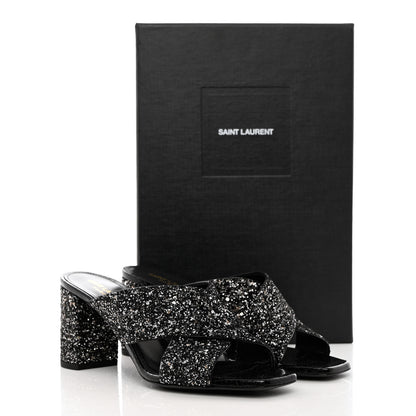 Saint Laurent Glitter LouLou 70 Mule Sandals 39 Black Gold 9 of 9