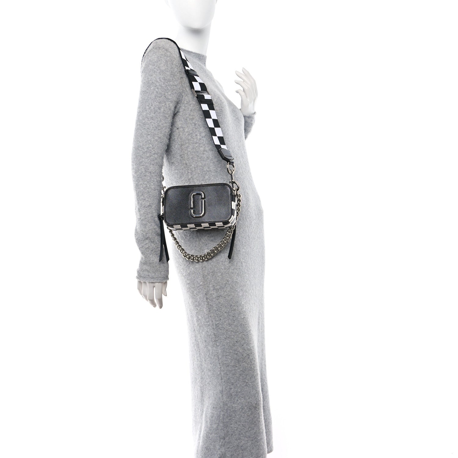 Marc Jacobs X Bloomingdales 150th Anniversary Saffiano Small Snapshot Camera Bag Black White 2 of 13