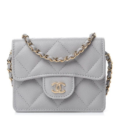 Chanel Caviar Quilted Flap Card Holder On Chain Grey 1 of 12
