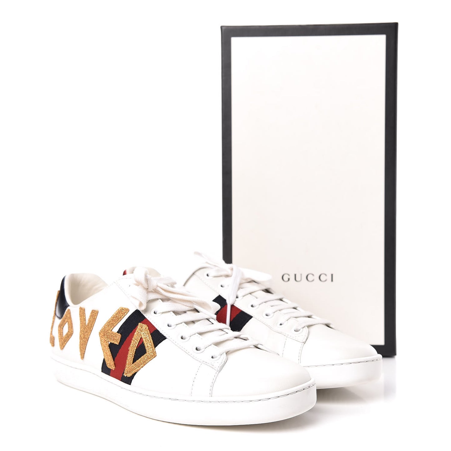 Calfskin Nappa Web LOVED Embroidered Womens Ace Sneakers 40 White Red Flame Notte