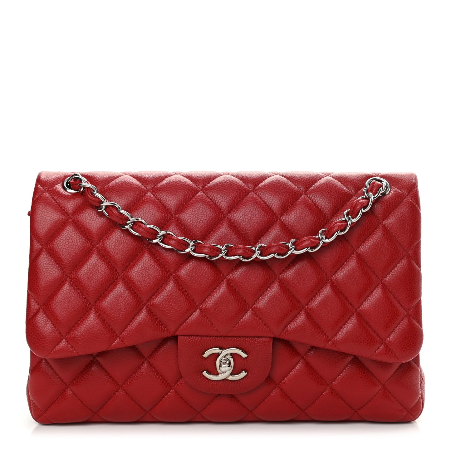 Caviar Quilted Jumbo Double Flap Red
