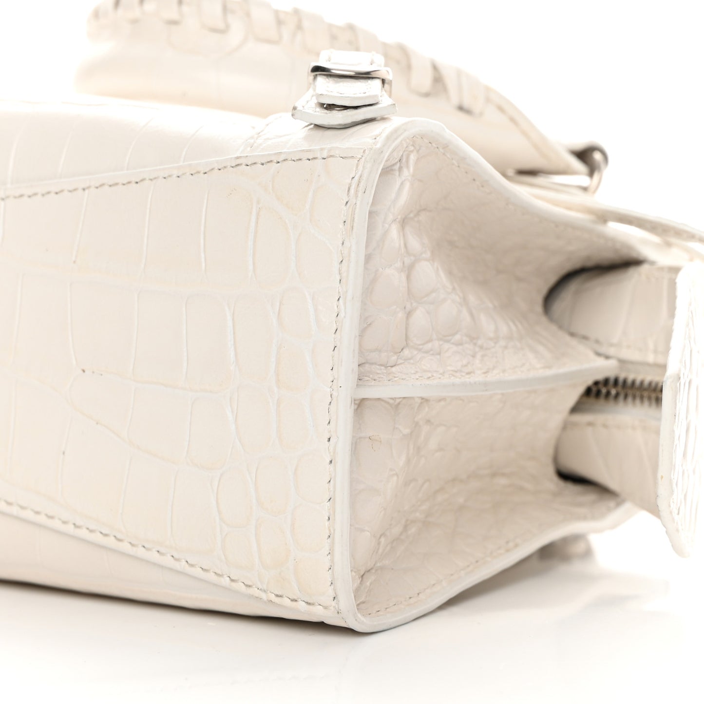 Extra Supple Calfskin Crocodile Embossed Neo Classic Silver Hardware Mini City White