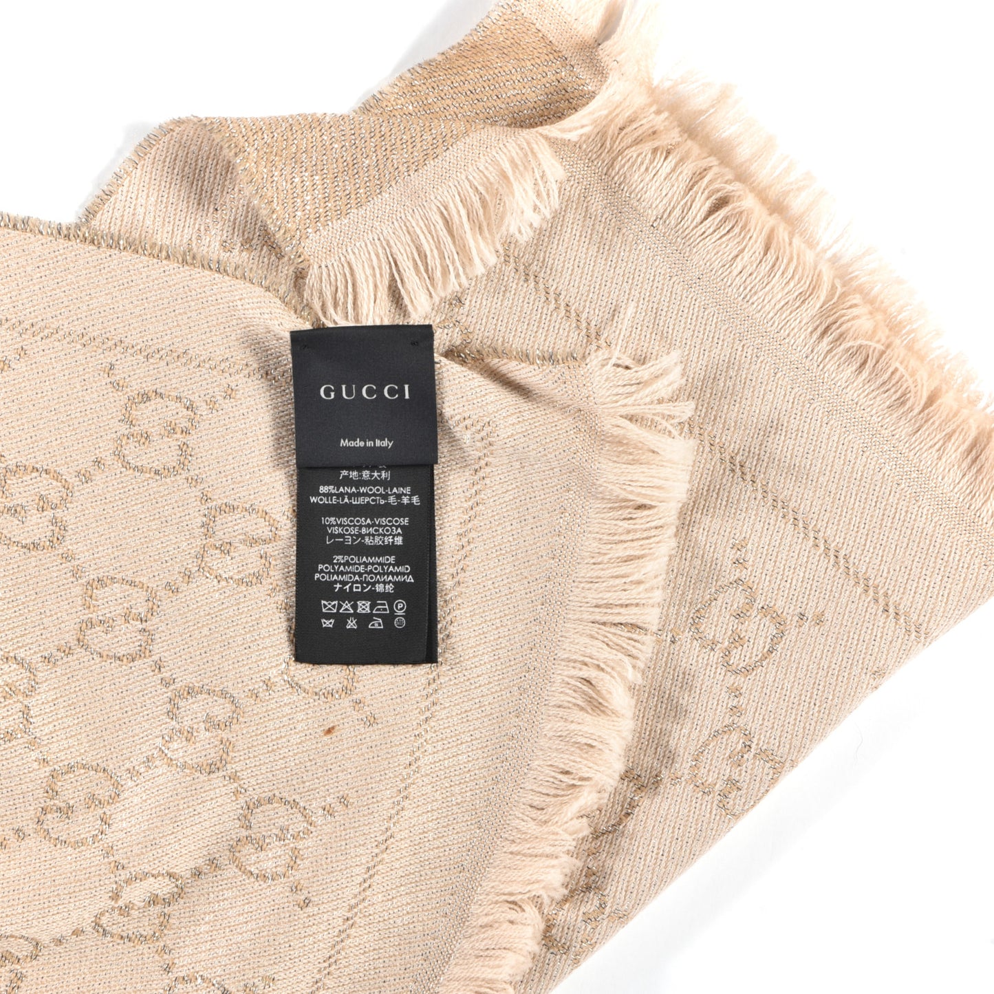 Wool Viscose Polyamide Monogram Fringe Scarf Natural