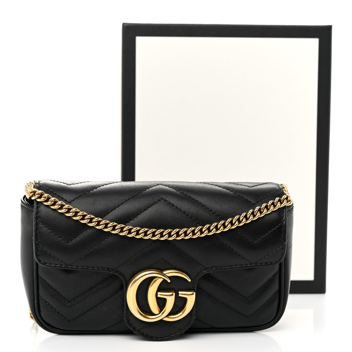 Calfskin Matelasse Super Mini GG Marmont Shoulder Bag Black