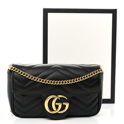 Gucci Calfskin Matelasse Super Mini GG Marmont Shoulder Bag Black 11 of 11