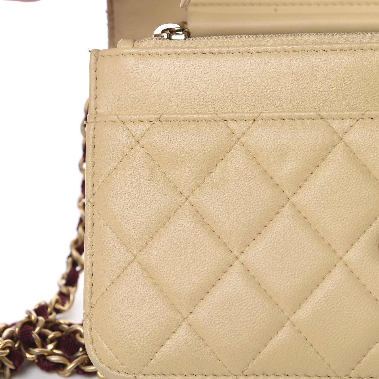 Chanel Lambskin Quilted Two Tone Wallet On Chain WOC Beige Burgundy 14 of 16