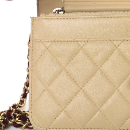 Chanel Lambskin Quilted Two Tone Wallet On Chain WOC Beige Burgundy 14 of 16