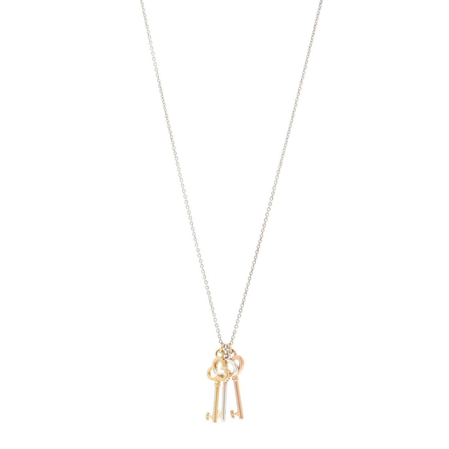 18K Yellow Rose Gold Sterling Silver Mini Heart Trefoil Key Pendant Necklace